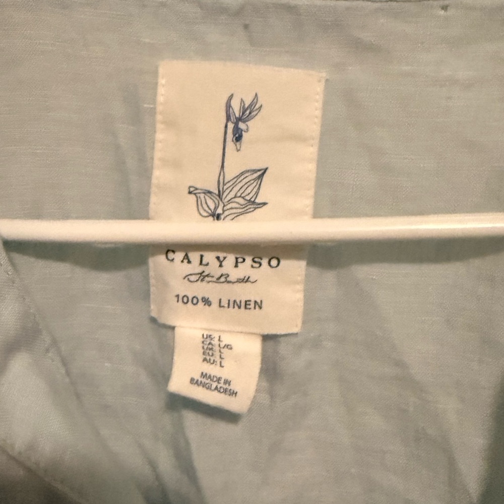 Calypso St Barth Light Blue V-Neck Linen Shirt - Picture 3 of 3
